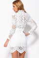 White Crochet Lace High Neck Mini Dress
