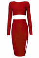 2pcs Cocktail Party High Neck Bandage Dress with Sleeves