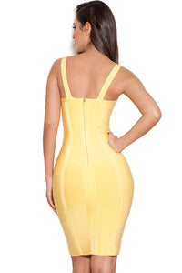 Yellow Strappy Bandage Dress with Bustier Cut Top