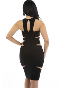 Black Ruched Cutout Side Club Dress