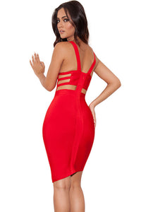 Red Ladder-bust Asymmetric Bandage Dress