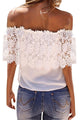 White Lace Spliced Off Shoulder Chiffon Top