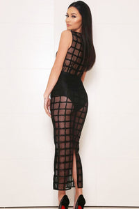 Sexy See-through Grid Slit Back Bandage Gown