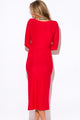 Red Bejeweled High Slit Long Sleeve Party Maxi Dress