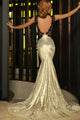 Gold Sequin Split Front Mermaid Prom Dress