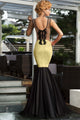 Gold Sequin Applique Evening Party Mermaid Dress