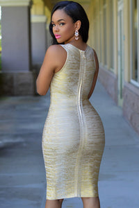Gold Foil Midi Luxe Bandage Dress
