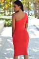 Red One Shoulder Bodycon Knee Length Dress