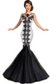 White Sequin Lace Applique Mermaid Party Dress
