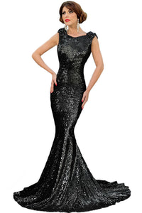 Black Full Sequin Big Bow Accent Party Dress