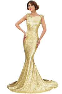 Gold Full Sequin Big Bow Accent Party Dress