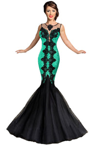 Green Sequin Lace Applique Mermaid Party Dress