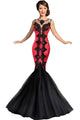 Red Sequin Lace Applique Mermaid Party Dress