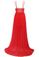 Hot Red Sheer Illusion Flared Evening Dress