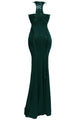 Green Sequin Trim Jersey Gown