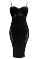 Black Lace Accent Spaghetti Straps Midi Dress