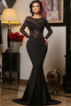 Black Long Lace Sleeve Mermaid Prom Dress
