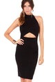 Seductress Bodycon Halter Midi Dress with Cut-out in Black