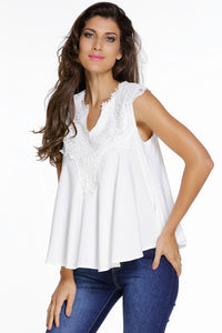 White Embroidered Applique V Neck Blouse Top
