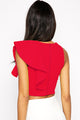 Red One-shoulder Ruffle Crop Top