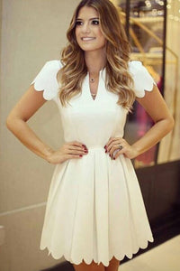 White Sweet Scallop Pleated Skater Dress