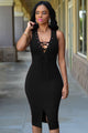 Black Lace-up Front Midi Dress