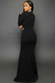 Hollywood Black Jeweled Waist Front Slit Gown