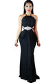 Black Sexy Cutout Draped Halter Gown with Crystal Detail