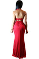 Red Sexy Cutout Draped Halter Gown with Crystal Detail