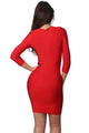 Red Asymmetric Cut out Lace up Long Sleeve Bandage Dress