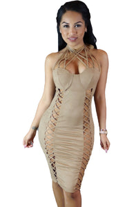 Sassy Nude Suede Caged Design Dress