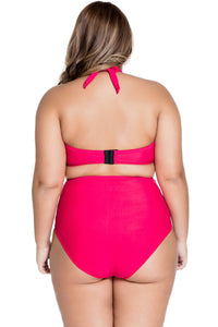 Red Strappy Splice Plus High-waisted Swimwear