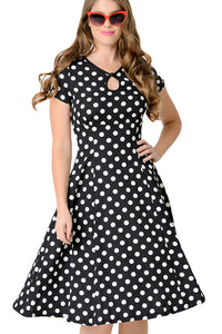 Black & White Dotted Cap Sleeve Swing Dress