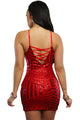 Red Sequin Cross Straps Back Club Dress