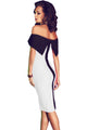 Black Off-the-shoulder Splice White Bodycon Midi Dress