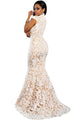 White Sequin Lace Nude Mermaid Gown