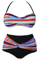 Plus Size Colorful Striped High Waist Bikini Swimsuit