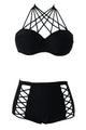 Black Strappy Push-up High Waist Bikini Swimsuit