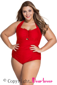 Solid Red Plus Size Non-underwire Monokini