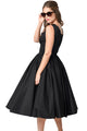 Black Scallop Neck Cinched Waist Ladylike Vintage Dress