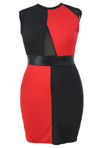 Plus Size Black and Red Sleeveless Midi Dress