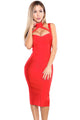 Red High Neck Hollow-out Bandage Dress