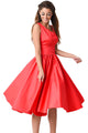 Red Scallop Neck Cinched Waist Ladylike Vintage Dress
