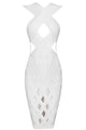 White Celeb Style Crisscross Caged Bandage Dress
