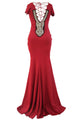 Red Crisscross Back Tie Maxi Party Dress