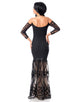 Black Off Shoulder Embroidered Tulle Mermaid Gown