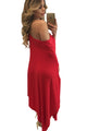 Red Strapless Asymmetric Drape Club Dress