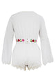 White Bell Sleeve Scalloped Lace Trim Belted Playsuit