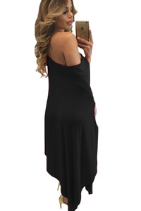 Black Strapless Asymmetric Drape Club Dress