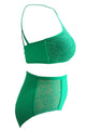 Green Patterned Mesh Insert Plus Size Swimwear